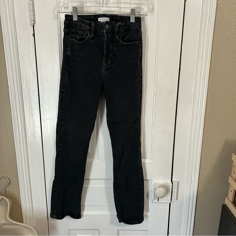 Good American Good Legs Straight Jeans Black 184 Size 2 26 Inches H - Picture 2 of 8